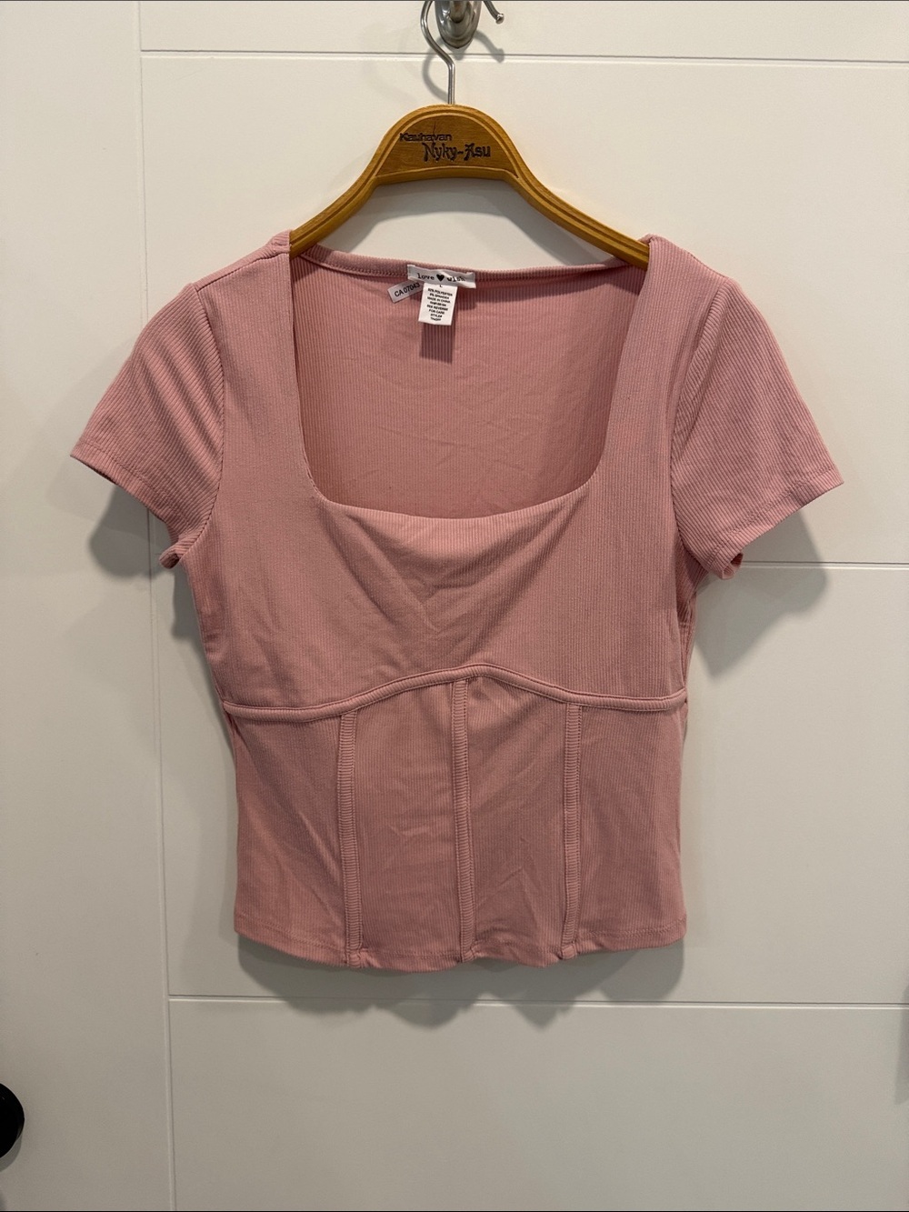 Love Wish Women’s Pink Square-Neck Ribbed Top size large